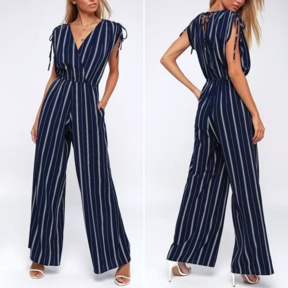 NWT Lulu's Cartagena Striped Wide Leg Jumpsuit S